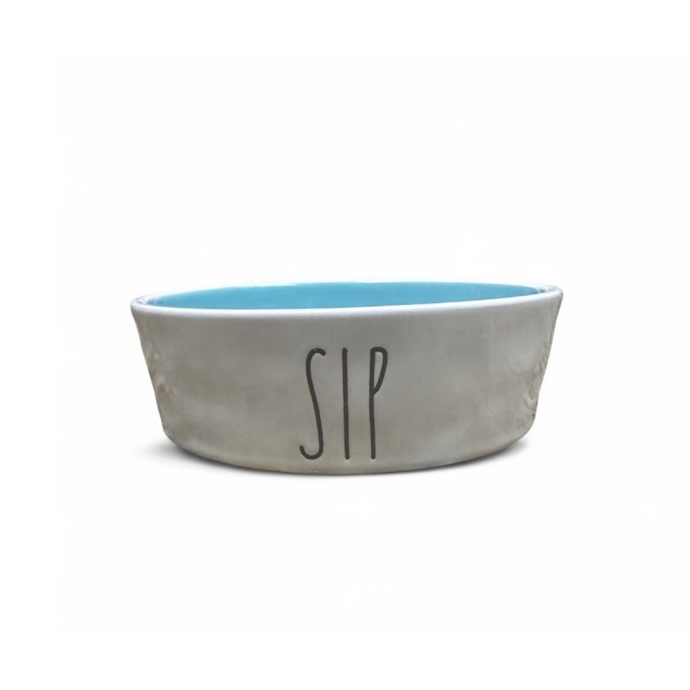 Rae Dunn Small Ceramic Pet Bowl Sip Blue Interior Dishwasher‎ Safe